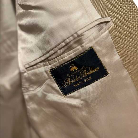 Brooks Brothers Mens Tan  Silk Blend Blazer Lightweight Double Button sz L - Picture 6 of 16